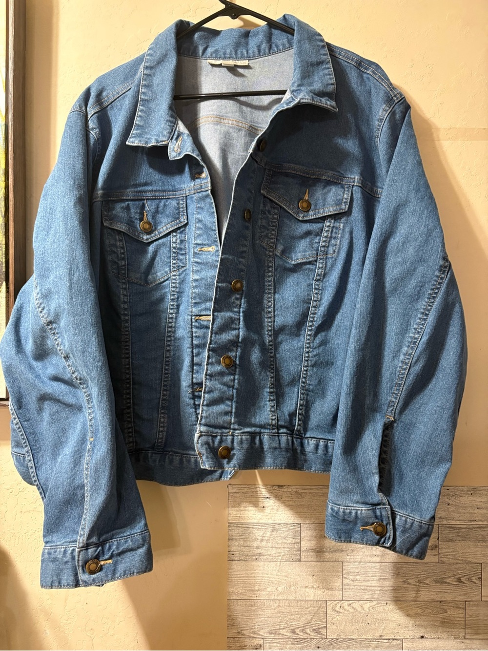 Woman Within Classic Blue Denim Jacket with Brass Buttons